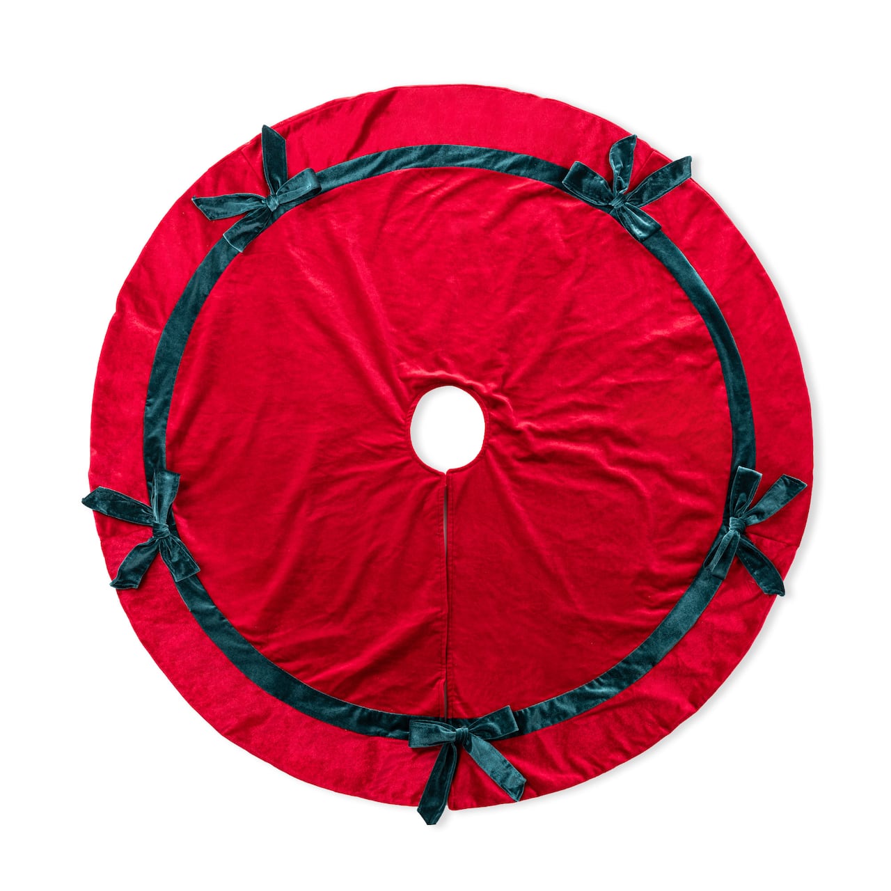 Glitzhome® 48"D Red Velvet Christmas Tree Skirt with Bows